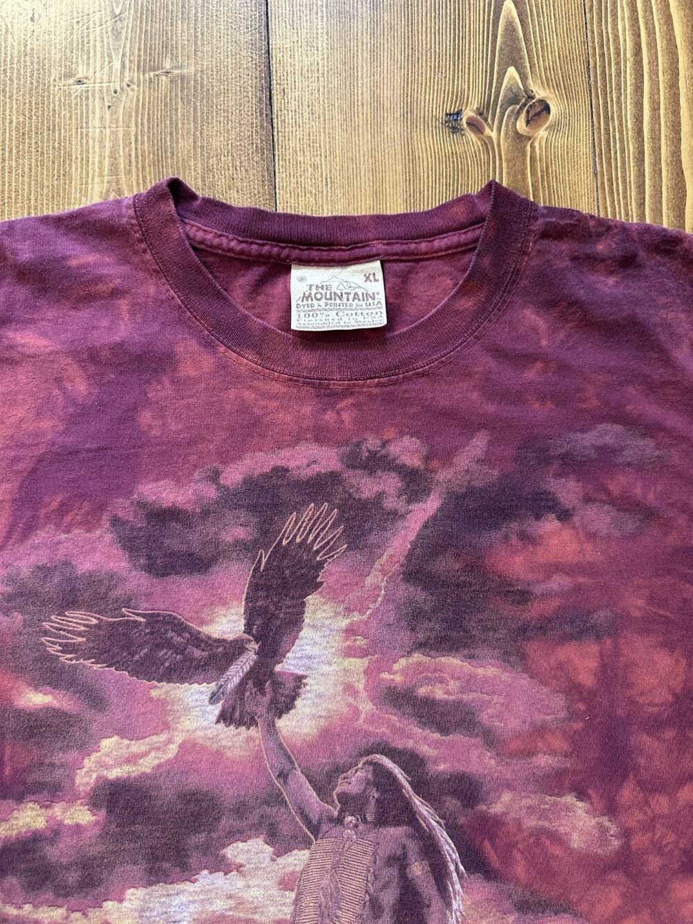 Vintage 1997 The Mountain T-Shirt Native American Indian Eagle Red Tie Dye XL